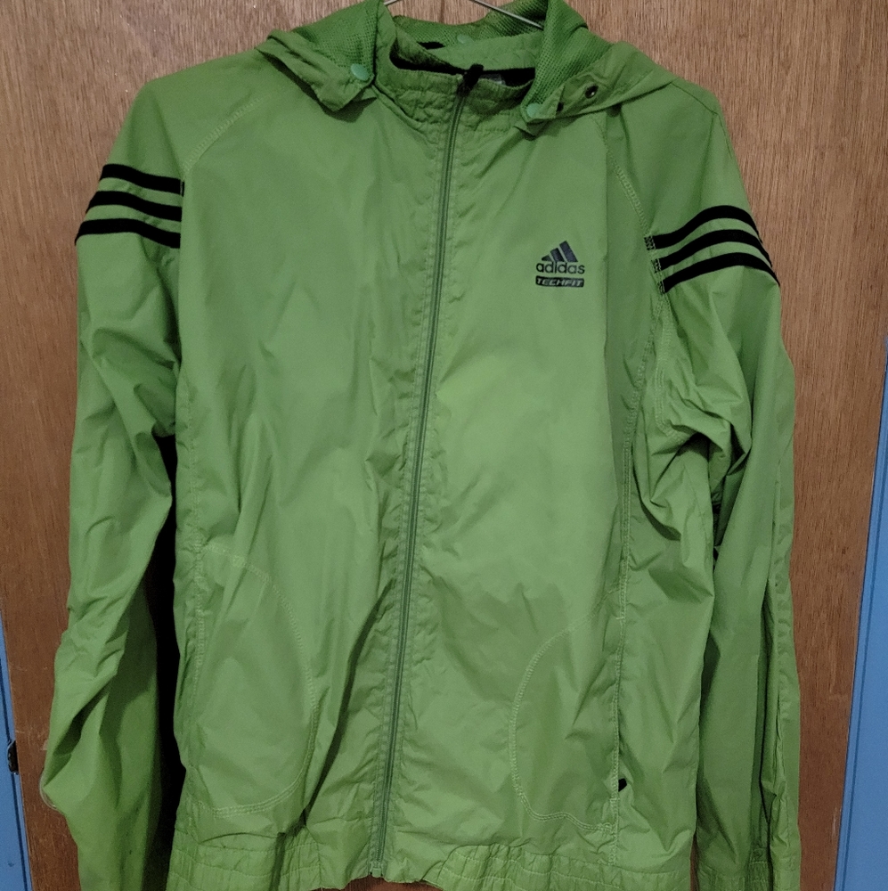 Adidas Techfit Green Windbreaker Jacket Size XXL With Detachable Hood